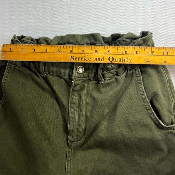 Zara Army Green (Dark Khaki) High Waisted Baggy Paperbag Jeans Women Size 4 - Picture 3 of 10